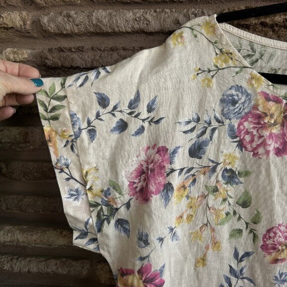 Bellambra Colorful Floral 100% Linen Short Sleeve Tunic Top Size Large - Picture 6 of 8